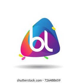 Letter BL logo with colorful splash background, letter combination logo design for creative industry, web, business and company.