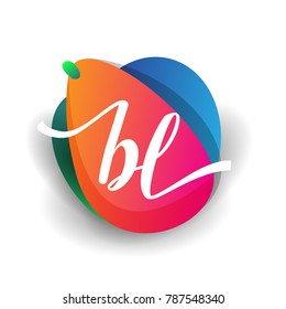 Letter BL logo with colorful splash background, letter combination logo design for creative industry, web, business and company.