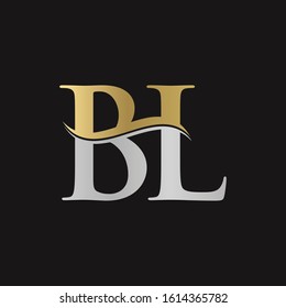 Letter BL Logo Design Gold Silver With Black Background. Abstract Letter BL Vector Illustration