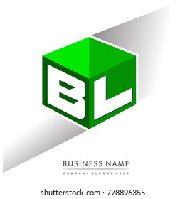 Letter BL logo in hexagon shape and green background, cube logo with letter design for company identity.

