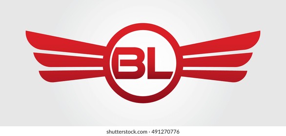 Letter BL Logo Winged Red Color