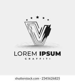 Letter black graffiti logo template with 5 stars