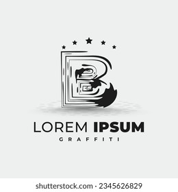 Letter black graffiti logo template with 5 stars