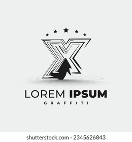 Letter black graffiti logo template with 5 stars