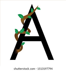 letter a black with a leafy tree wrapped around it