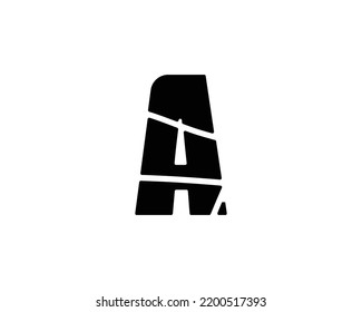 Letter A black with lines text illustration vector logo design 