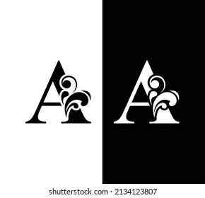 letter A black and white. flower  letters. Vintage ornament initial Alphabet. Logo vector 
