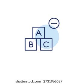 Letra negra e menos. Assuntos de aprendizagem cancelados. Pixel perfeito, ícone de vetor de traço editável