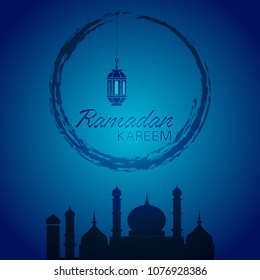 Letter of Blessing Ramadan The circle with the moon is beautifully decorated. On a dark background.