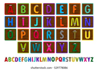 Letter Blocks. Vector illustration. Same view 26 letters of alphabet in wooden blocks.