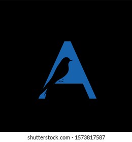 LETTER A BLUE BIRD DESIGN LOGO VECTOR