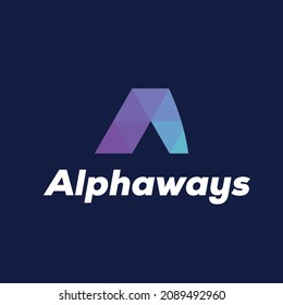 Letter A Blue Color Polygon Logo Design Template. Letter A Origami Logo Design Template. Low Poly Letter A logo design 