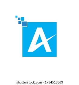 letter A blue pixelated logo design vector