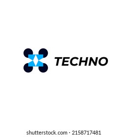 letter blue tech modern logo design
