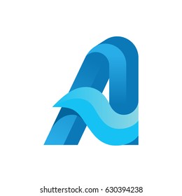  Letter A blue vector icon with wave.