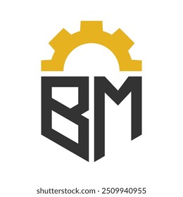 Letter BM Gear Logo Design for Service Center, Repair, Factory, Industrial, Digital and Mechanical Business