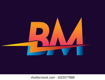 Letter BM logo with Lightning icon, letter combination Power Energy Logo design for Creative Power ideas, web, business and company.