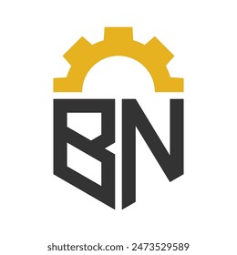 Letter BN Gear Logo Design for Service Center, Repair, Factory, Industrial, Digital and Mechanical Business