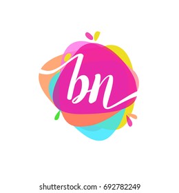 Letter BN logo with colorful splash background, letter combination logo design for creative industry, web, business and company