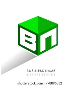 Letter BN logo in hexagon shape and green background, cube logo with letter design for company identity.
