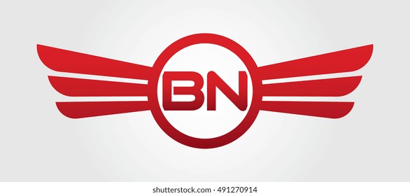 Letter BN Logo Winged Red Color