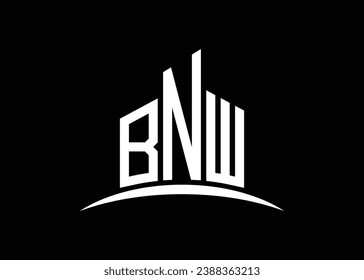 Letter BNW building vector monogram logo design template. Building Shape BNW logo.