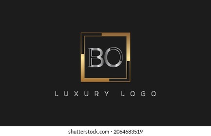 Letter BO Logo Design Gold Silver With Black Background. Abstract Letter BO Vector Illustration
