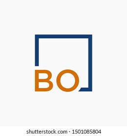 Letter BO Logo design with square frame line art. business consulting concept. studio,room,group icon. Suitable for business, consulting group company. - vector