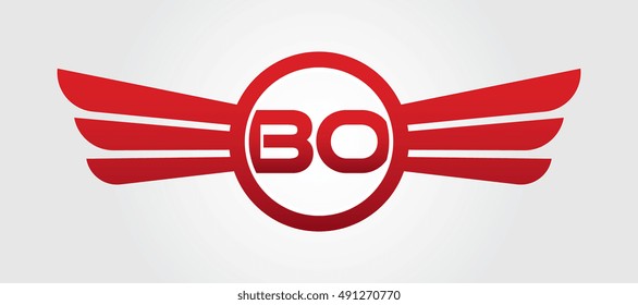 Letter BO Logo Winged Red Color
