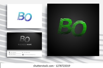 Letter BO logotype with colorful circle, with striped composition letter, sets of business card for company identity, creative industry, web.