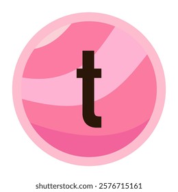 The letter ‘t’ in bold black on a pink candy swirl circle, perfect for Valentine’s Day and romantic designs.