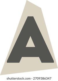 Letra A com forma de laje em negrito sobre corte de papel angular, sombreamento plano. Glifo de bloco de monograma em forma de crachá inclinado, bordas limpas, gráfico tipográfico moderno. Ilustração de vetor de desenhos animados
