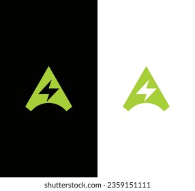 Letter A Bolt Logo Design. Black and White Logo. Usable for Business Logos. Flat Vector Logo Design Template