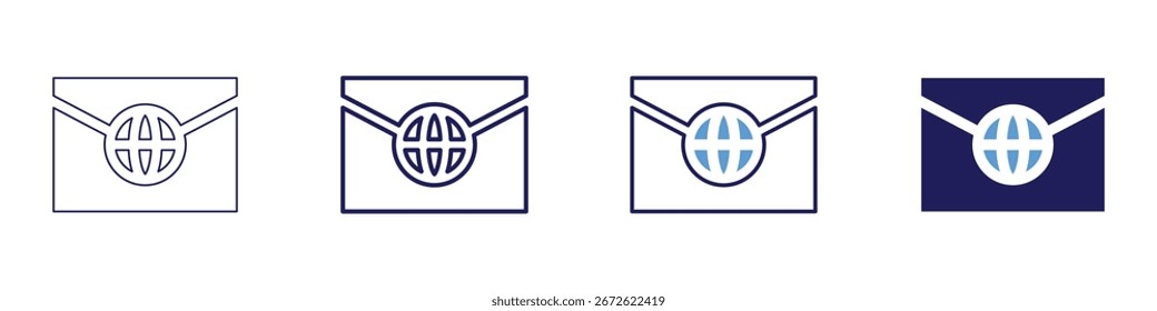 Briefbomben-Symbol in 4 verschiedenen Stilen. Dünne Linie, Linie, Fette Linie, Duotone. Duotone-Stil. Bearbeitbarer Strich.