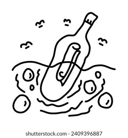 letter in a bottle of beach doodle illustration