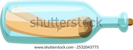 Letter in bottle cartoon icon. Retro marine paper note