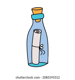 Ein Brief in einer Flasche Doodles in abstraktem Stil.Vektorgrafik von Hand gezeichnet.