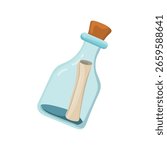Letter in a bottle. Flat vector clipart, illustration with isolated background.