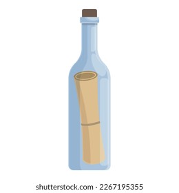 Vector de caricatura de icono de botella de carta. Mensaje de mar. Vaso de agua