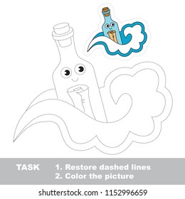 Letter in a bottle in wave. Dot to dot educational game for kids.