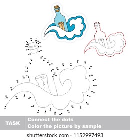 Letter in a bottle in wave. Dot to dot educational game for kids.