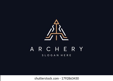 letter A Bow archery logo design vector