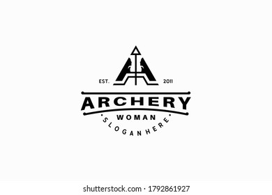 letter A Bow arrow with woman's face logo design vector template