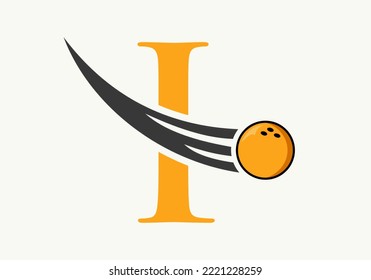 Letter I Bowling Logo. Bowling Ball Symbol With Moving Ball Vector Template