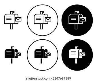 letter box vector icon set. pobox symbol in black color. postal postcard postbox sign. mail box vector symbol.