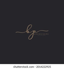 Letter BP gold Initial handwriting logo vector. Black background.