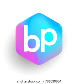 Letter BP logo in hexagon shape and colorful background, letter combination logo design for business and company identity.
