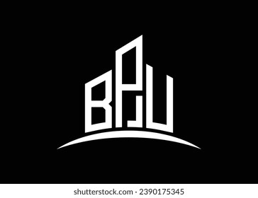 Letter BPU building vector monogram logo design template. Building Shape BPU logo.