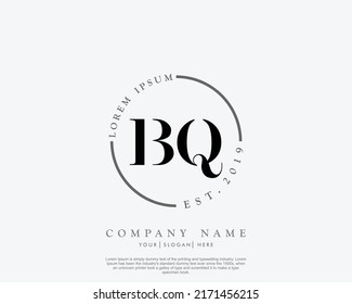 Letter BQ Initial handwriting logo with signature and hand drawn style.