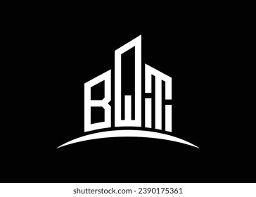 Letter BQT building vector monogram logo design template. Building Shape BQT logo.